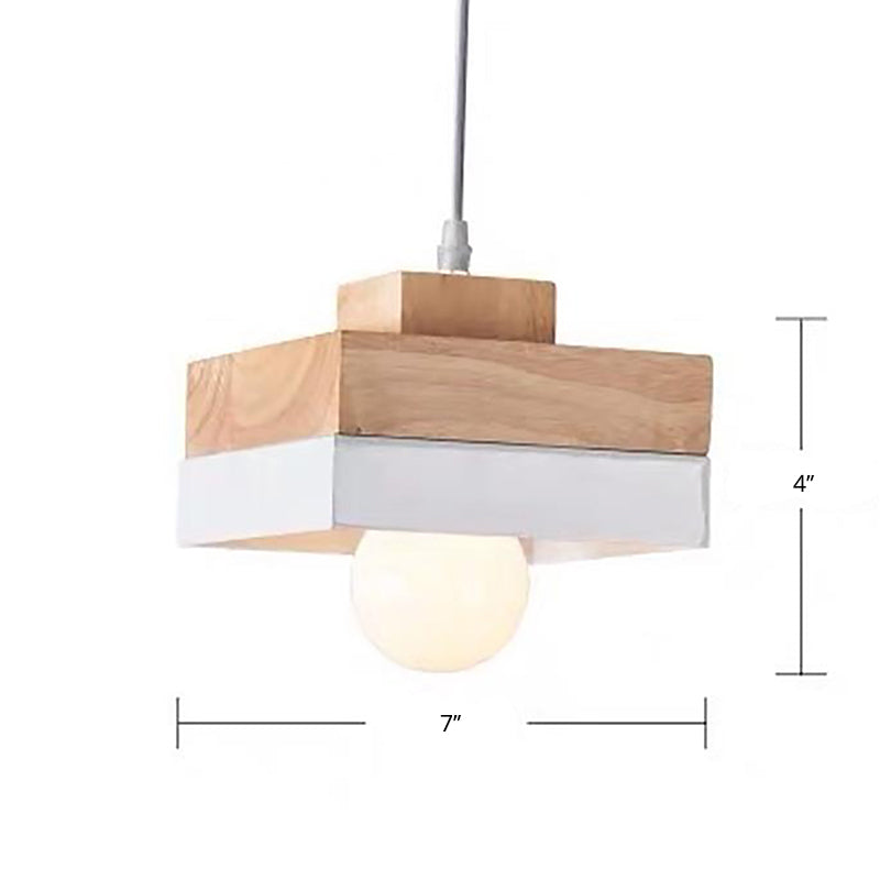 Wood Geometry Hanging Ceiling Light Contemporary 1-Light Metallic Suspension Lighting for Dining Room