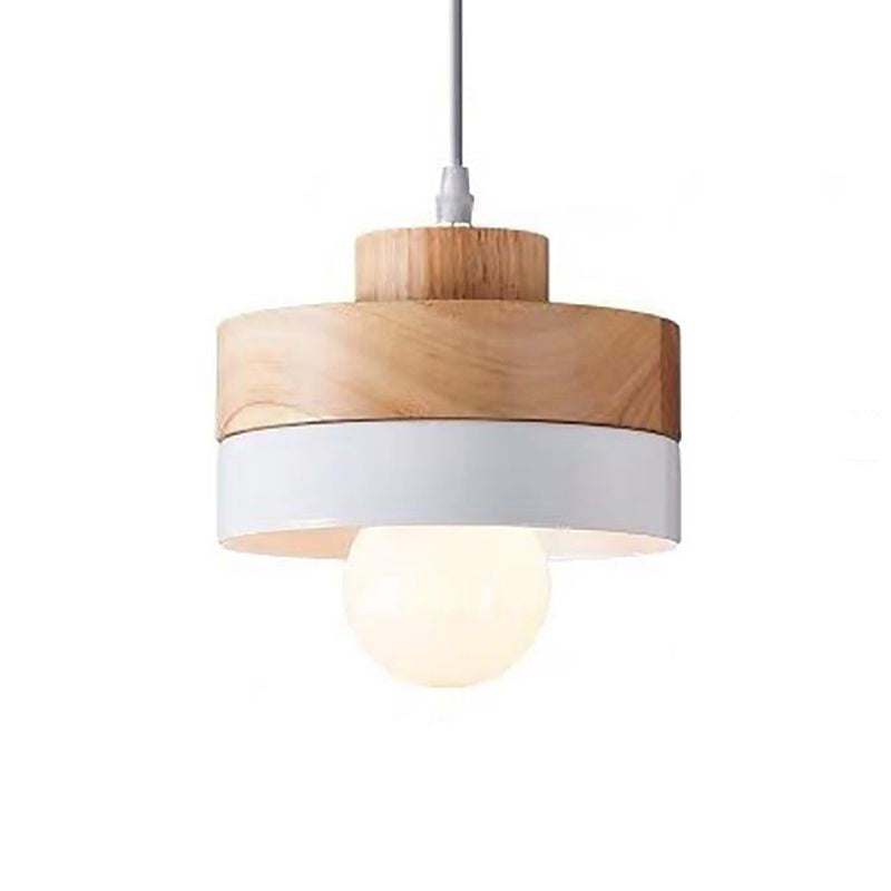 Wood Geometry Hanging Ceiling Light Contemporary 1-Light Metallic Suspension Lighting for Dining Room