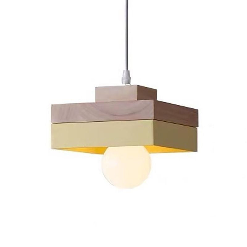 Wood Geometry Hanging Ceiling Light Contemporary 1-Light Metallic Suspension Lighting for Dining Room