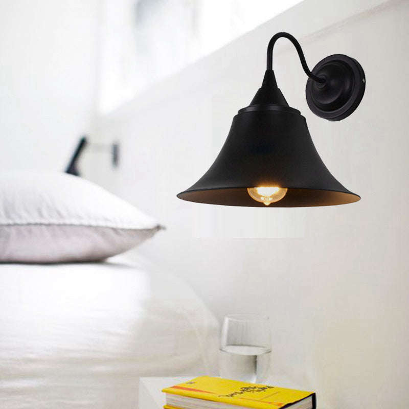 Flared Metal Wall Light Fixture Farmhouse 1 Head Dining Room Wall Lamp with Curved Arm