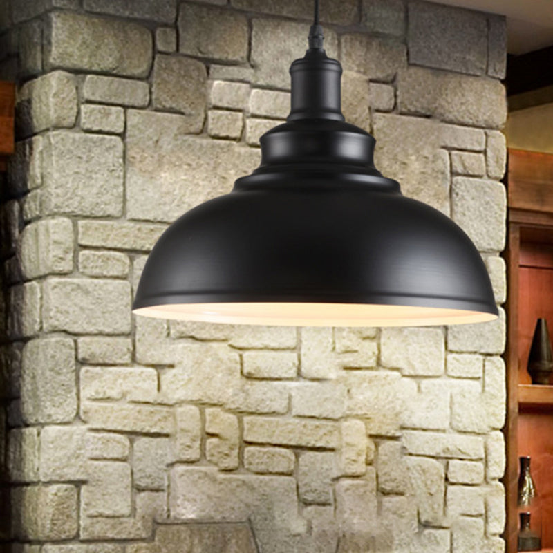 Black Bowl Suspension Light Fixture Industrial Style Metal 1-Bulb Dining Room Hanging Lamp Kit