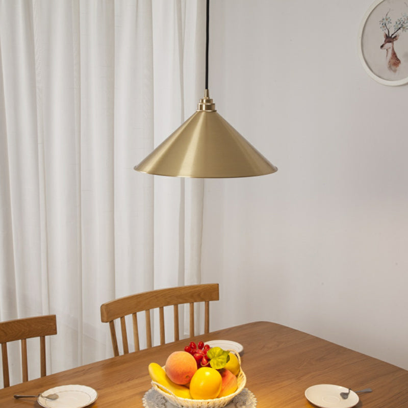 Cone Dining Room Pendant Lamp Rustic Metallic 1 Bulb Brass Finish Down Lighting
