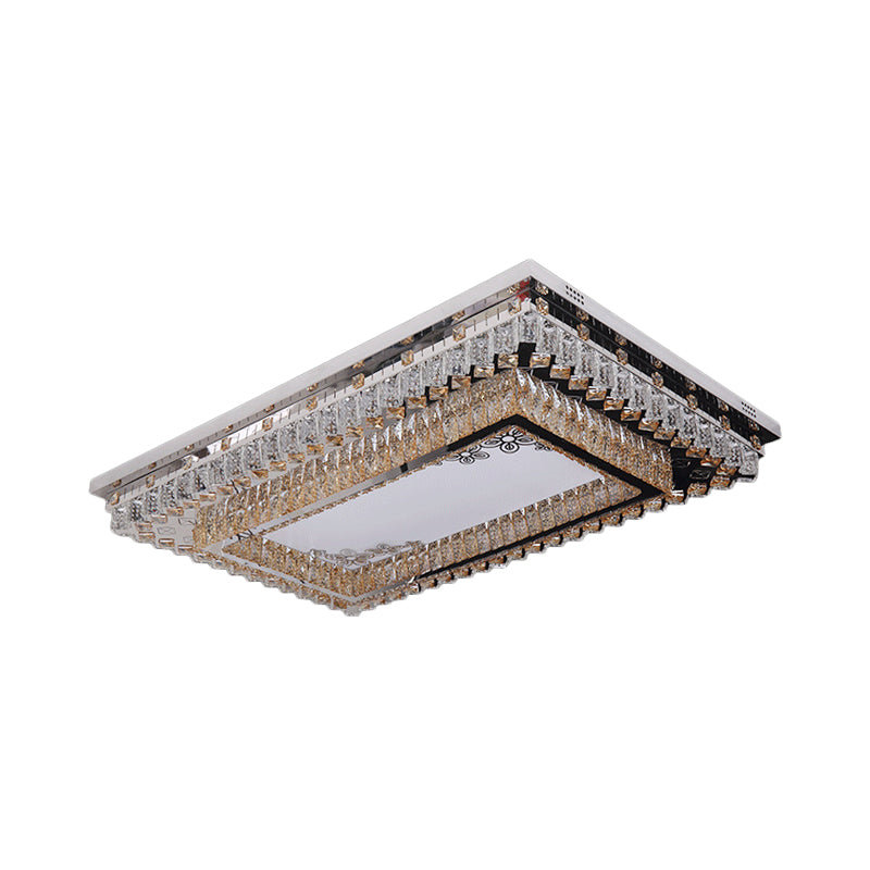 Rectangle Living Room Ceiling Fixture Clear Crystal LED Modern Flush Mount Light