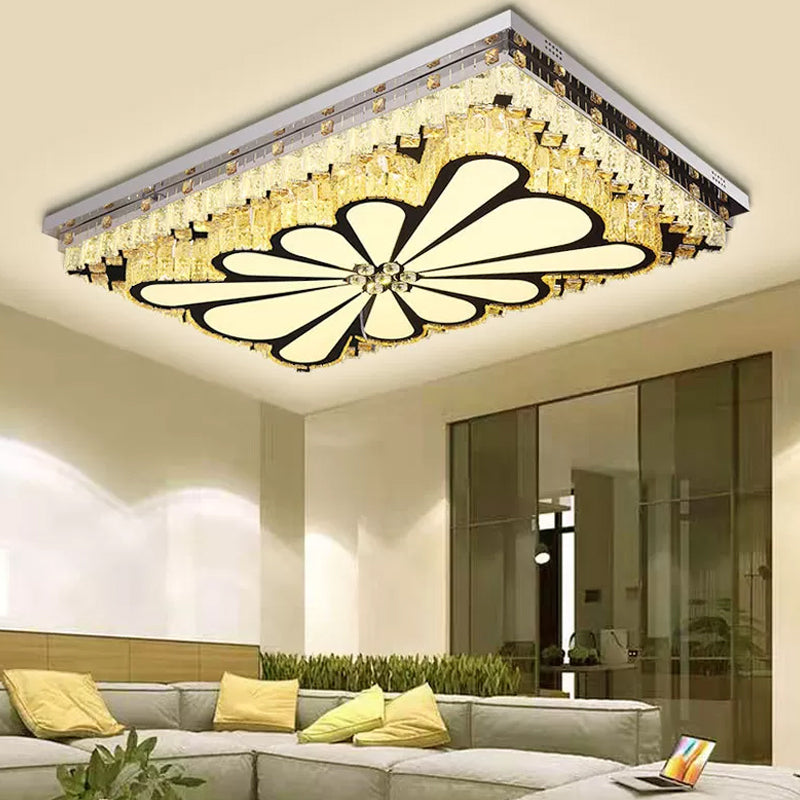 Rectangle Living Room Ceiling Fixture Clear Crystal LED Modern Flush Mount Light