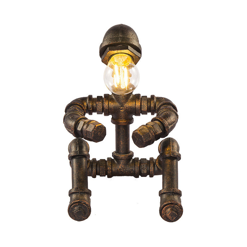 Lampada da tavolo robot di ferro seduta a vapore a steampunk a 1 teatro per il comodino in bronzo