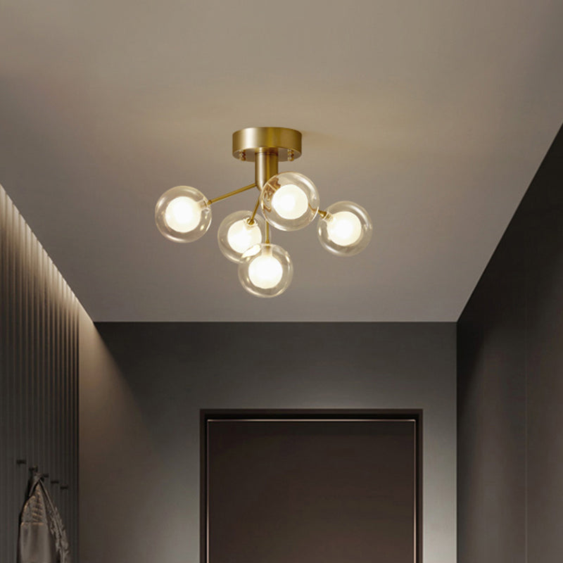 Lámpara molecular semi empotrada modernista de doble vidrio, 5 luces, cerca del techo, para pasillo