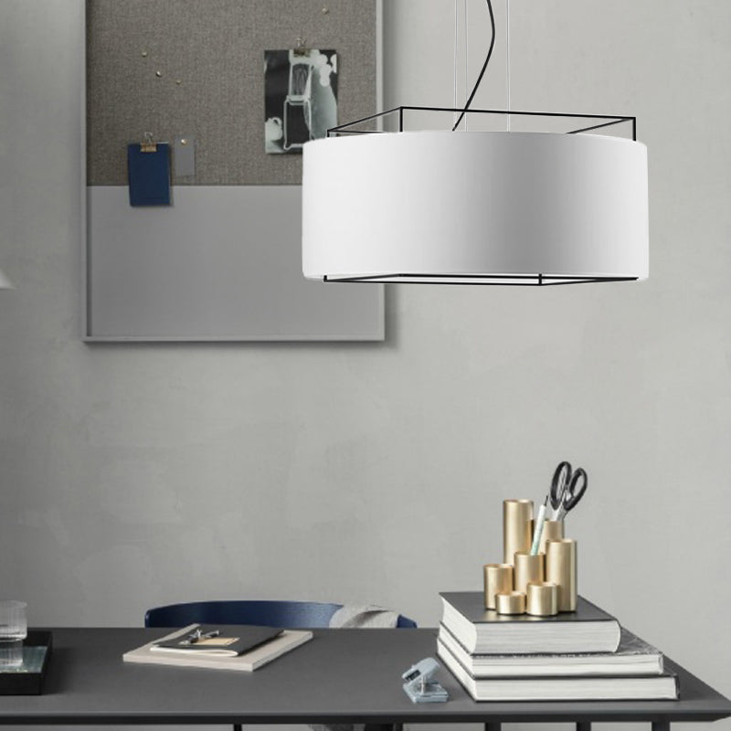 Modern Drum Pendant Light Fixture Fabric LED Hanging Ceiling Light in White/Black