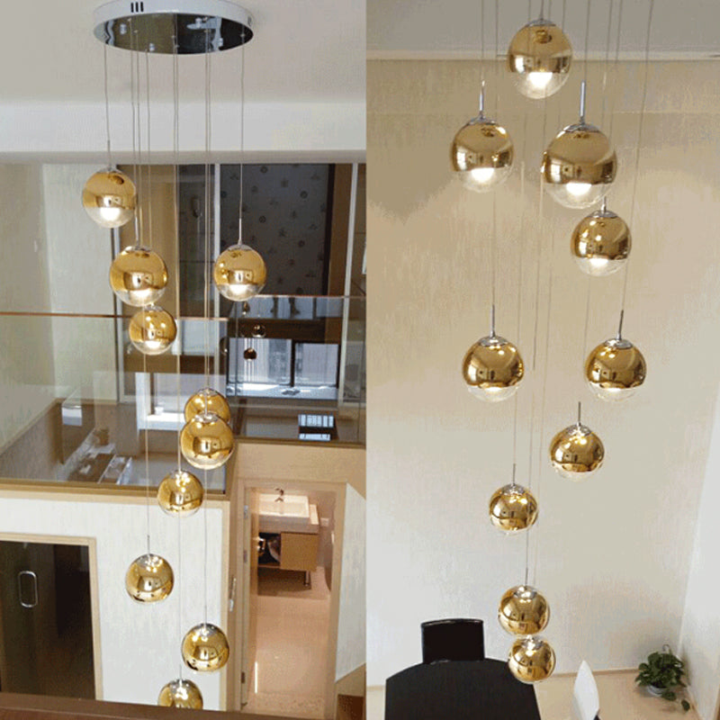 Globe Cluster hanglamp Licht Noordse aluminium trapverlichting met heldere glazen bodem in goud
