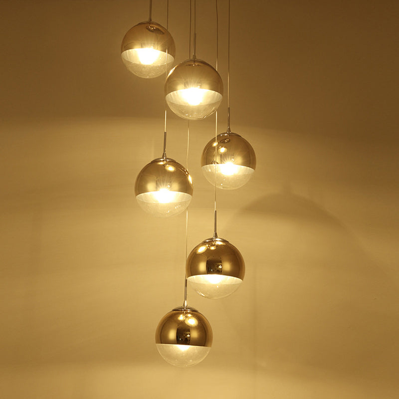Globe Cluster hanglamp Licht Noordse aluminium trapverlichting met heldere glazen bodem in goud
