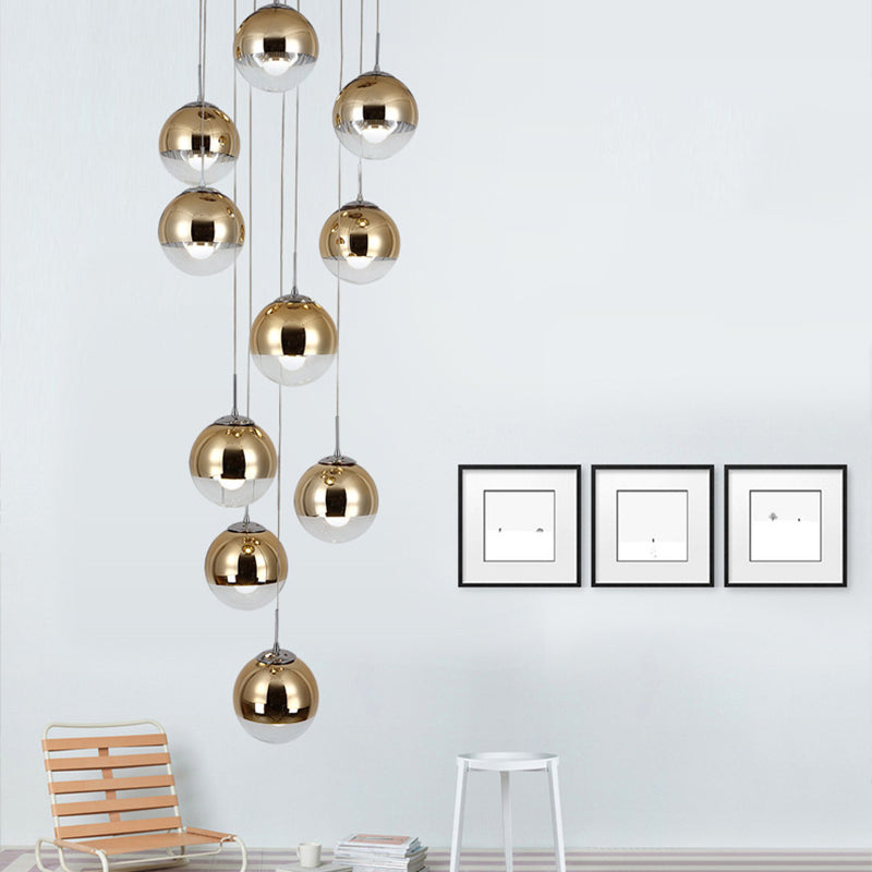 Globe Cluster hanglamp Licht Noordse aluminium trapverlichting met heldere glazen bodem in goud