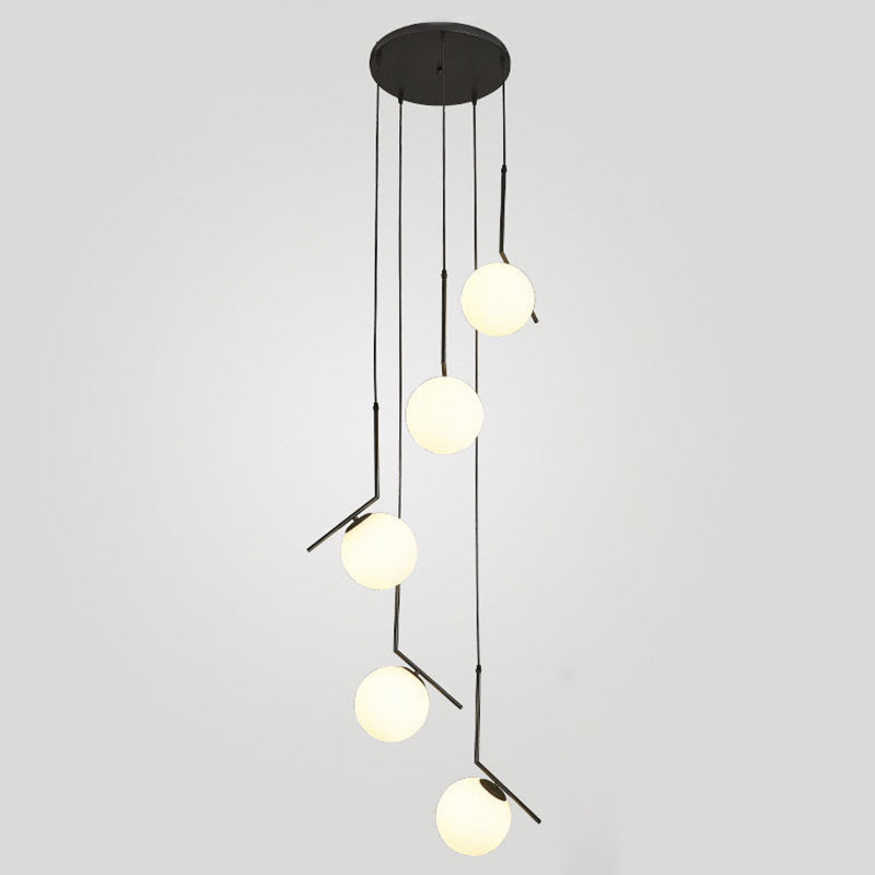 Minimalist Sphere Multi Light Pendant Opal Glass Living Room Suspension Lamp with Metal Arm