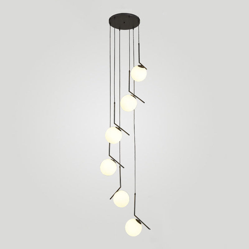 Minimalist Sphere Multi Light Pendant Opal Glass Living Room Suspension Lamp with Metal Arm