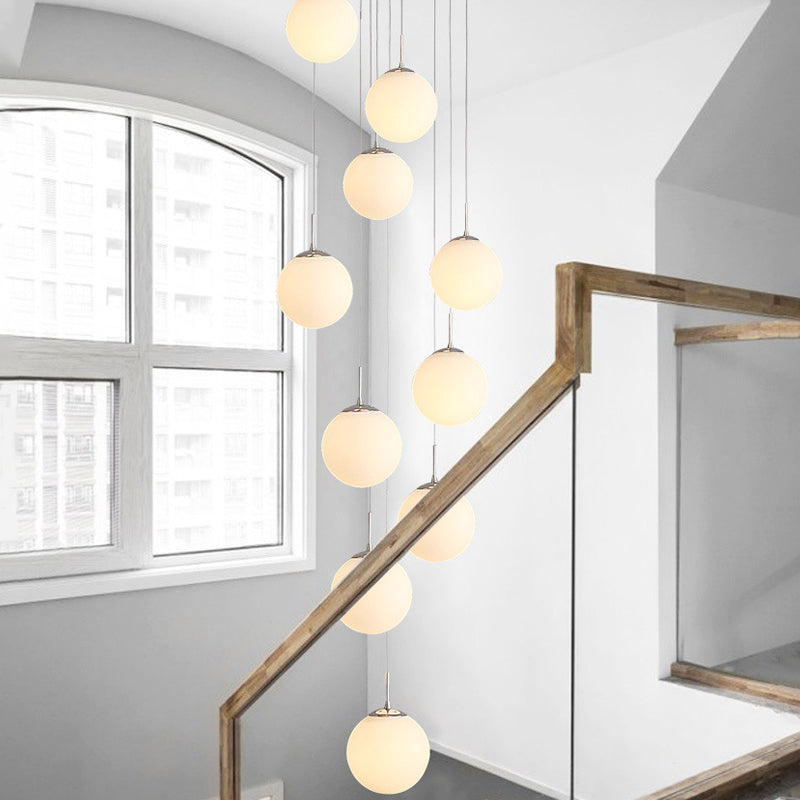 10 koppen trappen cluster hanglampje eenvoudige zilveren druppel lamp met bolvormig crème glazen schaduw