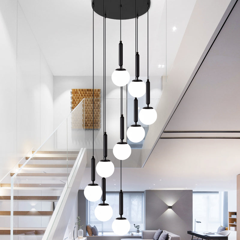 Opal Glass Global Multiple Hanging Light Simplicity Suspension Lighting for Stairs
