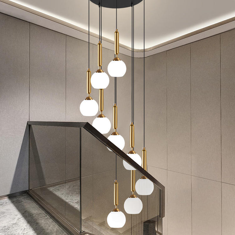 Opal Glass Global Multiple Hanging Light Simplicity Suspension Lighting for Stairs