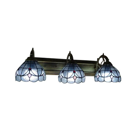 Dome Wall Mount Light with Curved/Arc Arm 3 Lights Stained Glass Vintage Vanity Light for Bathroom