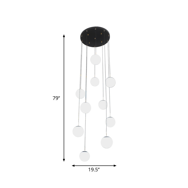 Ball Multi Pendelleuchte modernistische Cremeglas 10 Köpfe Schwarze Federlampe für Wohnzimmer