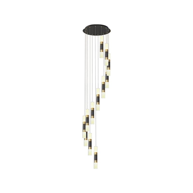 Metalen buisvormige multi hanger eigentijds hangende lamp met 12-head met spiraalvormig ontwerp in zwart en wit