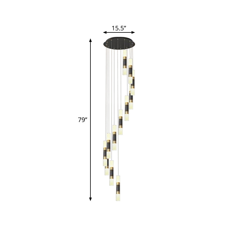 Metall Tubular Multi-Pendant zeitgenössische 12-köpfige Hängeleuchte mit Spiraldesign in Schwarz und Weiß