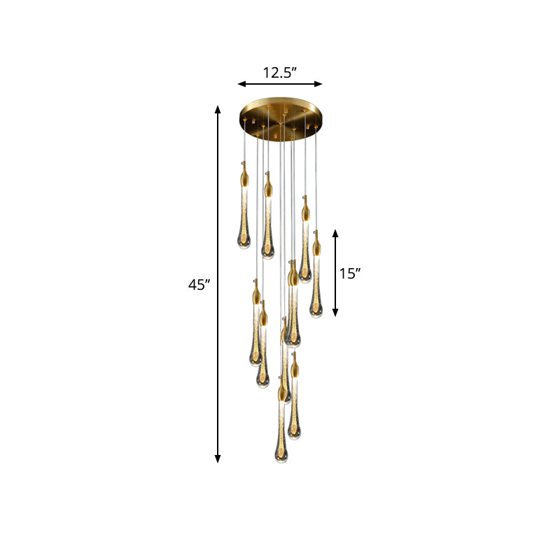 Tröpfchenstreppe Multi -Anhänger Light Water Glass Moderne Hanging Lamp Kit in Gold