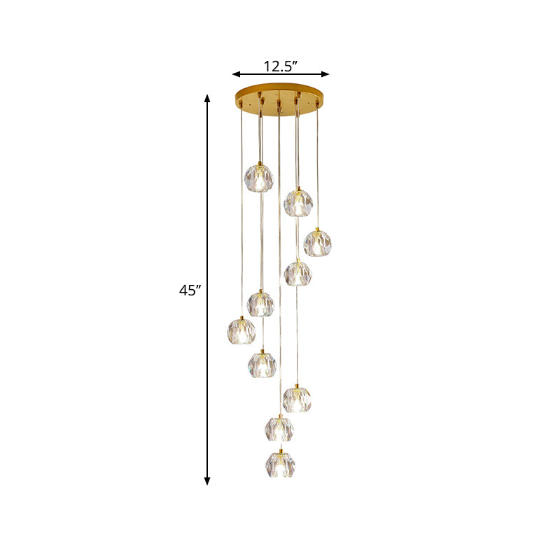Ball Clear Glass Multi Pendant Modern Style Gold Pendulum Light met spiraalvormig ontwerp voor trappen