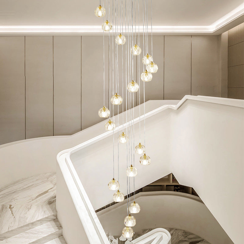 Ball Clear Glass Multi Pendant Modern Style Gold Pendulum Light met spiraalvormig ontwerp voor trappen