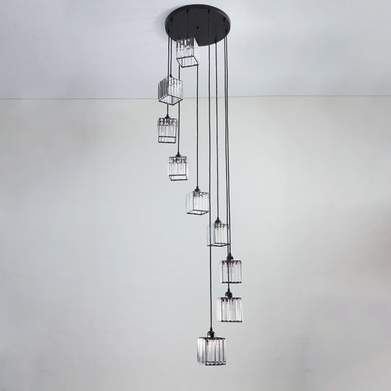 Beveled Crystal Cubic Cluster Pendant Contemporary Suspension Light Fixture with Swirl Design