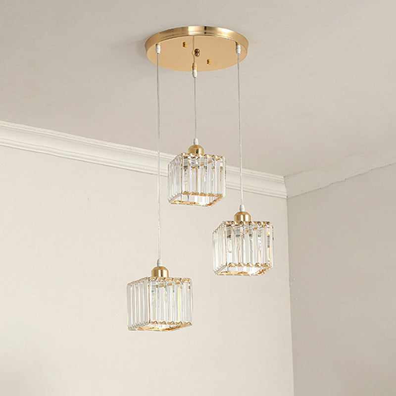 Beveled Crystal Cubic Cluster Pendant Contemporary Suspension Light Fixture with Swirl Design