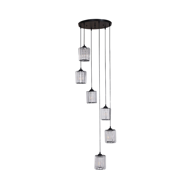 Zylinder Cluster Anhänger Licht minimalistischer klarer Kristallschwarz -Drop -Lampe für Treppen