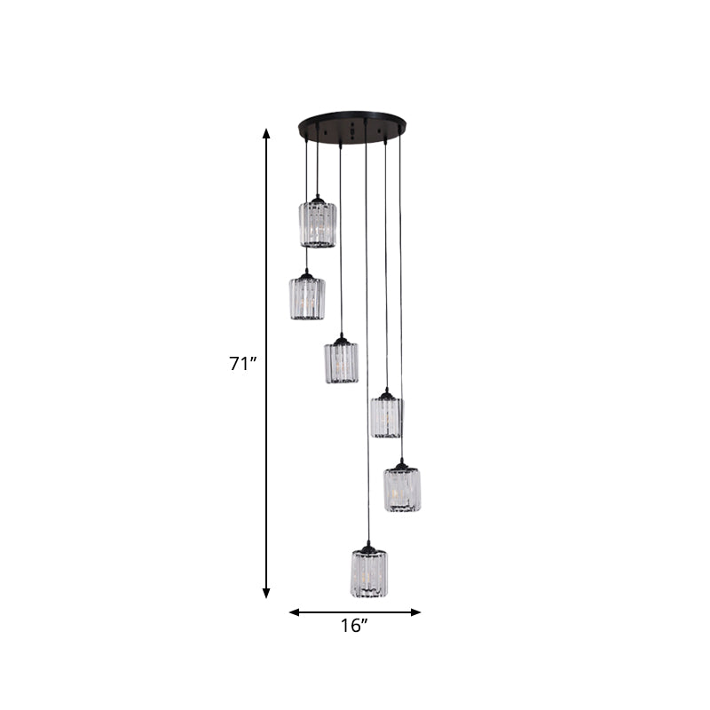 Zylinder Cluster Anhänger Licht minimalistischer klarer Kristallschwarz -Drop -Lampe für Treppen