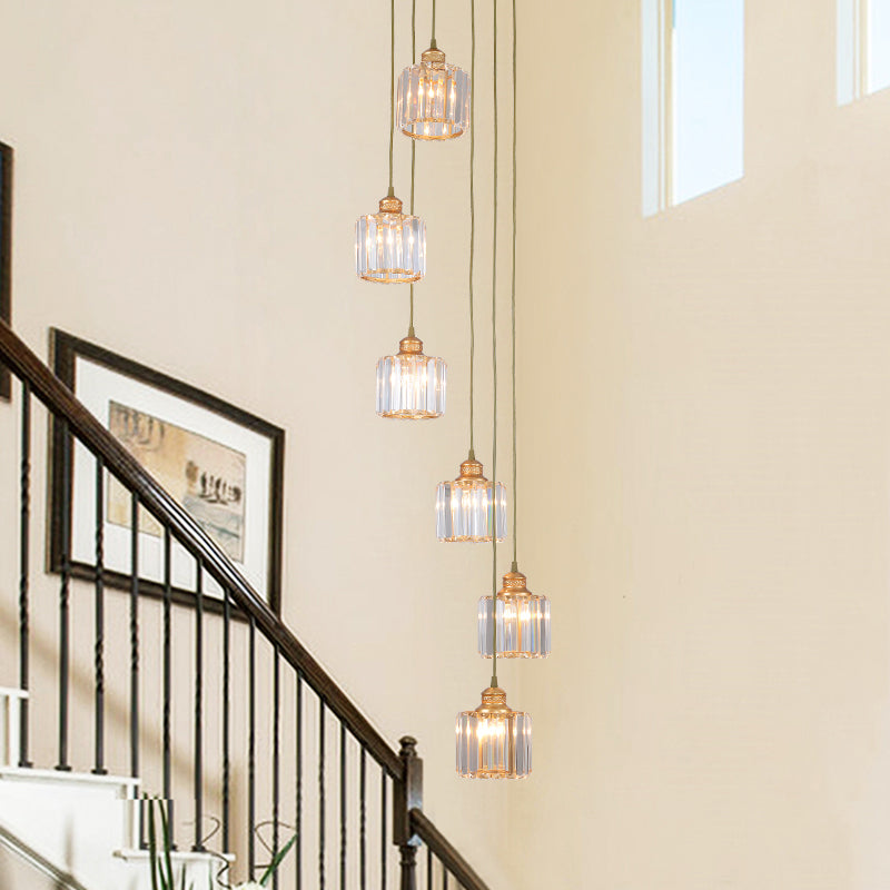 Nordique multiple lié d'éclairage pendentif à tambour de tambour avec nuance en cristal biseauté