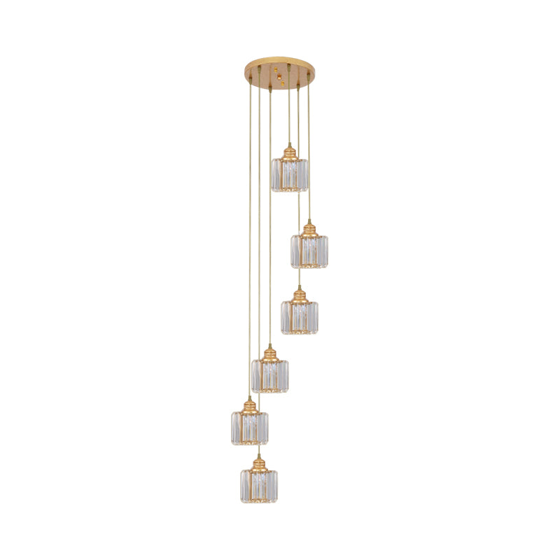 Nordic Multiple Hanging Light Drum Pendant Lighting Fixture with Beveled Crystal Shade