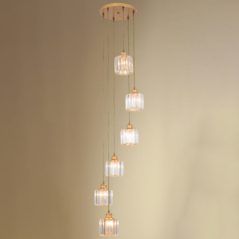 Nordic Multiple Hanging Light Drum Pendant Lighting Fixture with Beveled Crystal Shade