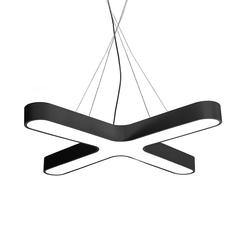 White/Black/Gold Cross Hanging Lamp Modern 23.5"/35.5" Wide Led Metal Ceiling Pendant Light for Office with Opaline Diffuser