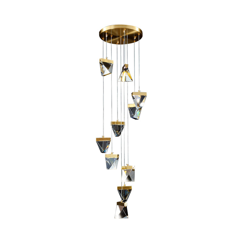 Clear Crystal Triangle Spiral Cluster Pendant Contemporary Hanging Lighting for Stairs