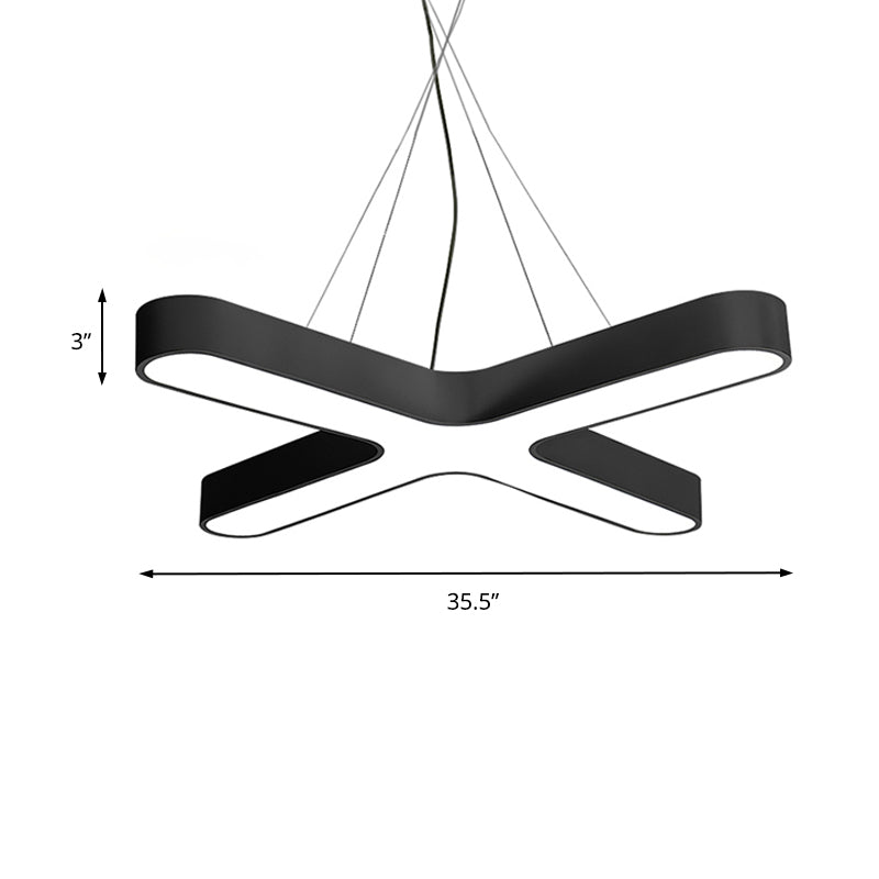 White/Black/Gold Cross Hanging Lamp Modern 23.5"/35.5" Wide Led Metal Ceiling Pendant Light for Office with Opaline Diffuser