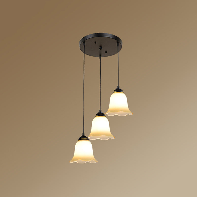 Bloemtrap Multi hanglamp lichte matglas minimalistische suspensieverlichting in zwart met ronde luifel