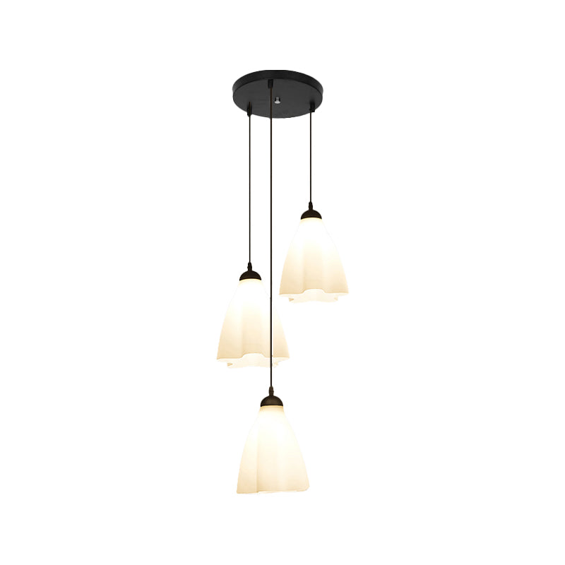 Wit glas gegolfd cluster hanger Simplicity Black Drop hanger met werveldign