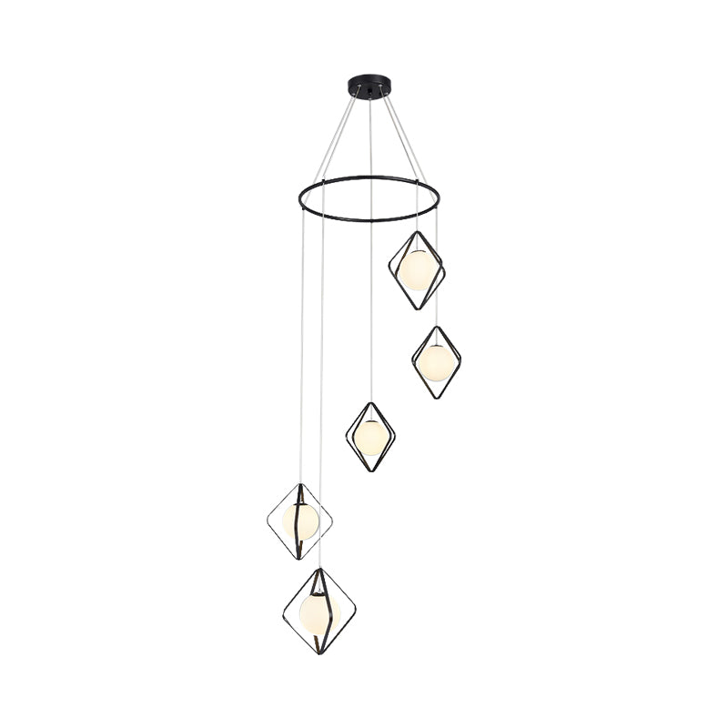 Eenvoudige multi -light hanger Global Metallic Pendulum Lamp met opaalglasschaduw voor woonkamer