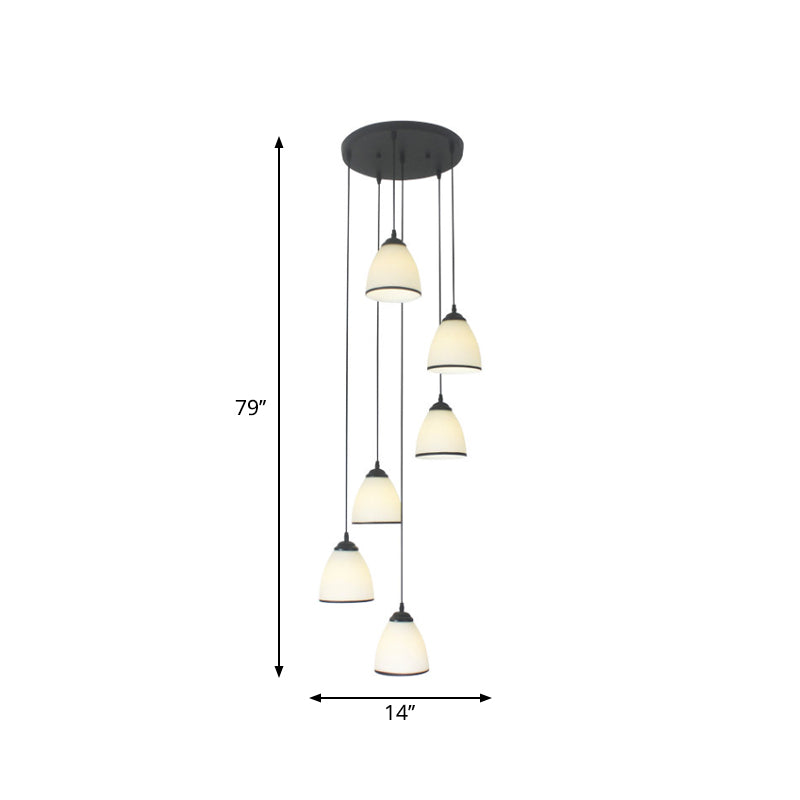 Dôme escaliers Swirl Cluster Pendant Light Opal Glass Glass Contemporary suspendre l'éclairage en noir