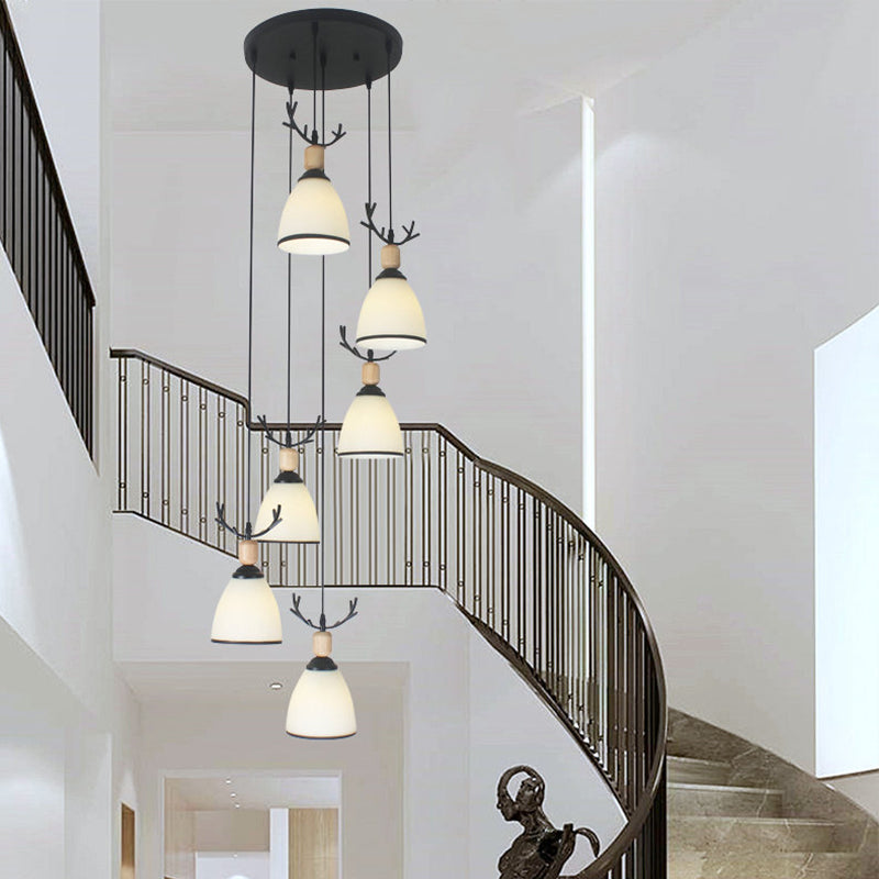 Dôme escaliers Swirl Cluster Pendant Light Opal Glass Glass Contemporary suspendre l'éclairage en noir