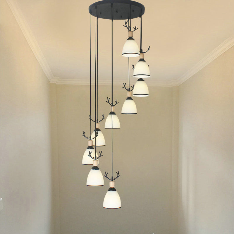 Dôme escaliers Swirl Cluster Pendant Light Opal Glass Glass Contemporary suspendre l'éclairage en noir