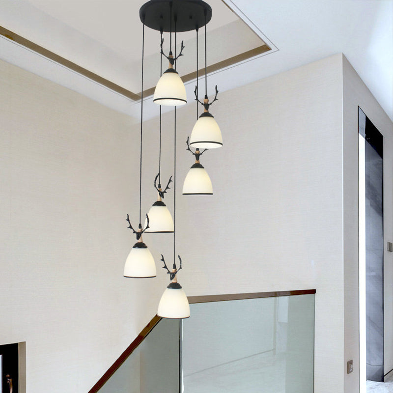 Dôme escaliers Swirl Cluster Pendant Light Opal Glass Glass Contemporary suspendre l'éclairage en noir