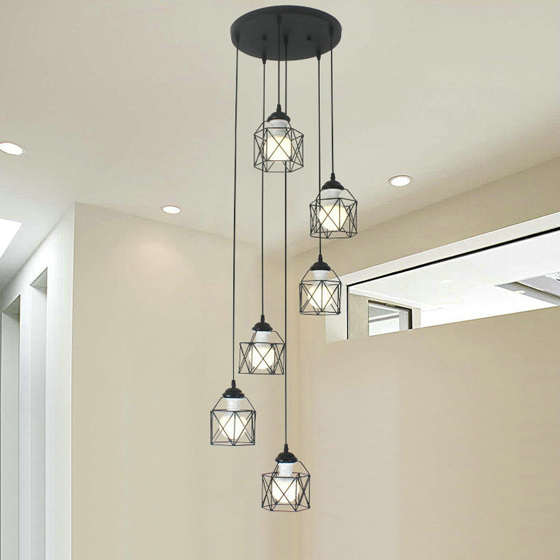 Cage hexagon metal multipli lampada a sospensione nera moderno modernista con design a spirale