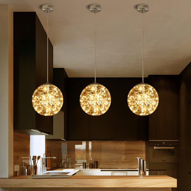 Ball Pendant Light Kit Minimal LED Glass Down Lighting with Inside Glowing String