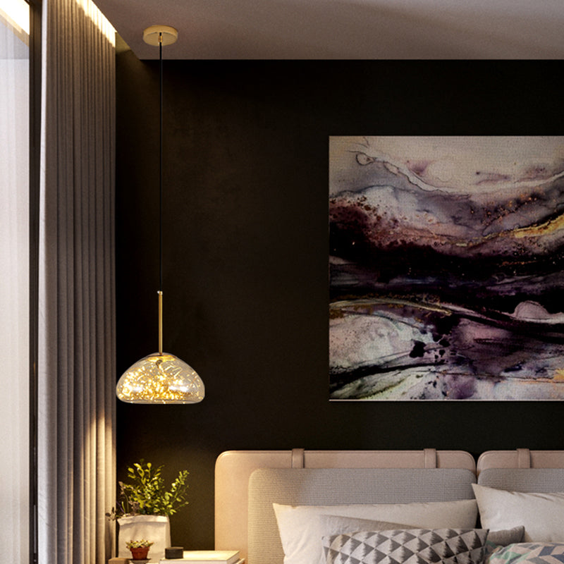 Simple 1 Head Drop Lamp Domed Glowing String Suspension Pendant Light with Glass Shade