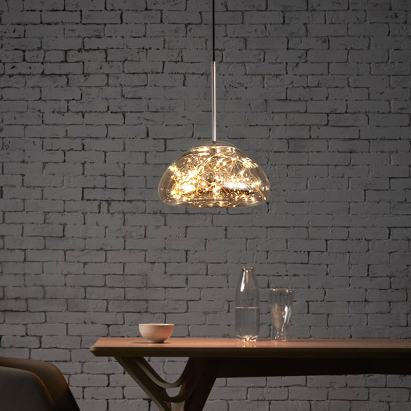 Simple 1 Head Drop Lamp Domed Glowing String Suspension Pendant Light with Glass Shade