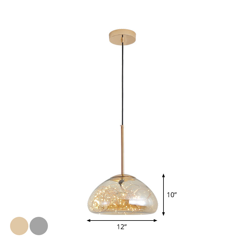 Simple 1 Head Drop Lamp Domed Glowing String Suspension Pendant Light with Glass Shade