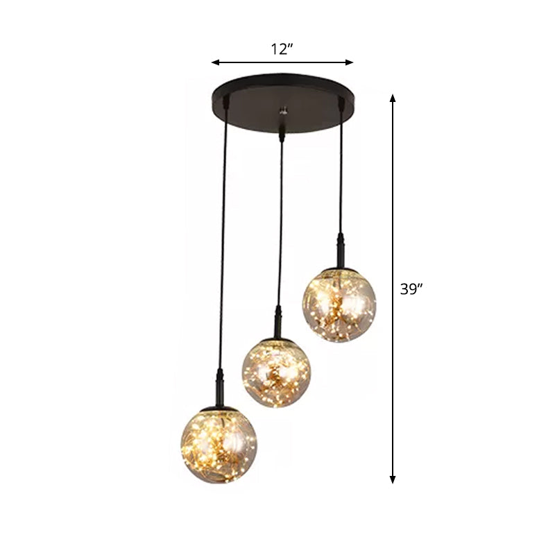 Grappe sphérique Pendant Light Simplicity Black Bedroom Starry Sanging Lamp Kit