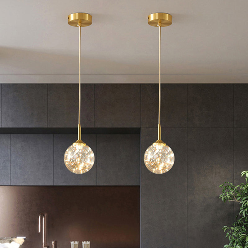 Moderne bol plafond hanger glazen eetkamer led suspensielamp in messing